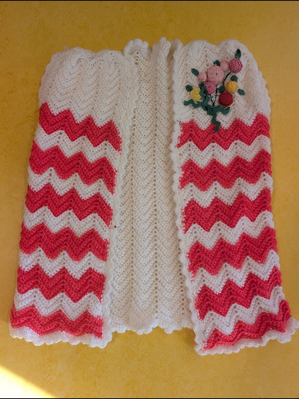 Handmade Vintage White and Pink Chevron Crochet Women's Sweater Vest
